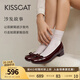 KISSCAT接吻貓船鞋復(fù)古法式平底鞋溫柔蝴蝶結(jié)女士單鞋KA54518-10 酒紅色 牛漆皮 37