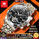 歐利時(shí)瑞士認證品牌手表男機械表全自動(dòng)鏤空男士手表夜光防水多功能腕表 【典藏版】鋼帶本黑 | 免費刻字 終身質(zhì)保
