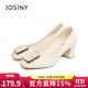卓詩(shī)尼（Josiny）高跟鞋女2025年春秋新款氣質(zhì)通勤職業(yè)女鞋法式方扣淺口粗跟單鞋女 米白色 36