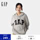 Gap男女裝2025春季新款貼布繡logo連帽衫衛(wèi)衣經(jīng)典上衣美版 灰色 868453 S 美碼 M亞洲碼175/92A