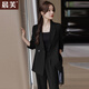 晨芙休閑西裝套裝女秋冬氣質(zhì)職業(yè)裝女神范工作服正裝加厚夾棉西服外套 (常規)黑色外套+闊腿褲 XL 建議115-130斤