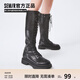 Semir官方正品時(shí)裝靴女靴春秋季新款潮流休閑高幫系帶機車(chē)靴長(cháng)筒靴女 黑色 37