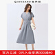佐丹奴裙子女新款極簡(jiǎn)風(fēng)法式優(yōu)雅小V領(lǐng)收腰連袖連衣裙女05465317 74海鹽灰紫 L