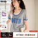 MsShe【假兩件字母提花短袖針織衫】大碼女裝2025款夏裝胖mm上衣 花灰色現貨 3XL