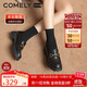 康莉（COMELY）厚底樂福鞋女春秋圓頭英倫風通勤百搭小皮鞋 黑色 37 