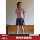 獨束大碼女裝復古POLO領(lǐng)收腰顯瘦T恤女夏季新款微胖mm休閑百搭上衣 桃粉色 L （尺碼：2）