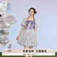 紫涵（ZIHAN）紫涵泡泡袖方領(lǐng)花苞裙女夏季甜美減齡收腰顯瘦印花連衣裙 清新紫 M