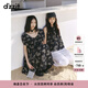 DZZIT地素短袖連衣裙2025夏季新款復古重工刺繡泡泡袖裙子女3J2O4236A 黑色（連衣裙) S