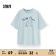 森馬（Semir）短袖t恤女中長款寬松上衣海洋精靈印花2025夏新款涼感抑菌套頭衫 粉藍(lán)80084 S 155/80A