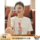Olrain歐芮兒法式正肩短袖T恤女夏季寬松釘珠印花設(shè)計(jì)感體恤上衣 米白色 L