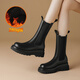 波爾諦奇（BOERDIQI）秋冬款馬丁靴女真皮煙筒靴時(shí)尚英倫風(fēng)中筒厚底短靴 黑色絨里 37