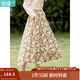 茵曼（INMAN）2025春秋女新款田園復古印花彈力松緊腰遮肉A字半身裙18314120 黃綠色 S