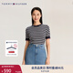 TOMMY HILFIGER【條紋鑲邊】春夏季女裝純棉平紋圓領內(nèi)搭打底短袖針織衫 黑白條紋02A XS （推薦：90-100斤）