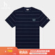 哈吉斯（HAZZYS）男裝 2025夏季新款【防螨/涼感/抗菌】條紋短袖T恤男ASTZE0CBEH1 藏青色NV 2XL （185/104A 52）