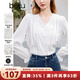 百圖betu女裝春季新款法式V領(lǐng)花邊拼接氣質(zhì)長(cháng)袖襯衫女2402T42 米白 M