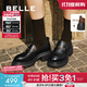 百麗（Belle）復古抓皺鎏金樂(lè )福鞋女2025秋新款商場(chǎng)款牛皮粗跟jk樂(lè )福鞋E1Y1DCA5 黑色 36