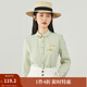 茵曼（INMAN）純棉文藝刺繡襯衣娃娃領(lǐng)通勤長(cháng)袖襯衫女上衣 春草綠 S