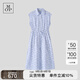 Marc O'Polo/MOP 2025夏季新款肌理?xiàng)l紋腰部抽繩收腰顯瘦連衣裙女休閑裙子 藍(lán)白印花S68 XS