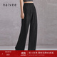納薇（naivee）【三宅風(fēng)壓褶褲】褶皺垂墜感簡(jiǎn)約直筒褲休閑長(cháng)褲女春夏闊腿褲 玄墨黑 M 160/66A