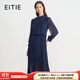 愛(ài)特愛(ài)（EITIE）氣質(zhì)優(yōu)雅假兩件連衣裙2025秋季新款大牌女裝高腰百褶裙C2507820 深海藍31 M (160)