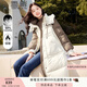 香影（xiangying）撞色連帽羽絨服女2024冬裝新款90白鴨絨設計感中長(cháng)款保暖外套 米色 S