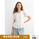 獨束大碼女裝法式云朵蕾絲小衫2025夏季新品休閑拼接百搭短袖襯衫 月光白 XL （尺碼：3）