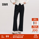 森馬（Semir）休閑褲女冬雪尼爾加絨撞色松緊腰喇叭褲肌理慵懶氣質(zhì)女士長(cháng)褲 黑色90001 L