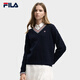 斐樂(lè ) 斐樂(lè )官方女裝編織衫2025冬新款時(shí)尚休閑復古寬松V領(lǐng)麻花毛衣 傳奇藍-NV S 160/80A/S