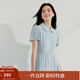 茵曼（INMAN）【苧麻】法式娃娃領(lǐng)連衣裙女裝2025夏季新品泡泡袖裙子 淺藍色 S