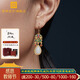 宮典國潮 彩繪琺瑯耳環(huán)女長(cháng)款和田玉耳墜925銀南紅耳飾送 生日禮物 古法金色