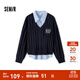 森馬（Semir）毛衣女冬刺繡V領(lǐng)絞花毛衫無(wú)袖襯衫簡(jiǎn)約時(shí)尚氣質(zhì)學(xué)院風(fēng)兩件套 藍色調00388 M