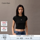 Calvin KleinJeans25春夏女士簡(jiǎn)約刺繡時(shí)尚ck辣妹正肩羅紋短袖T恤47AB212