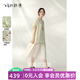 飛鳥和新酒提花天絲連衣裙女2025夏新款寬松假兩件肌理感中長款裙 米色HCJ01 L
