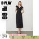 DPLAY2025年秋季新款藍(lán)色連衣裙女休閑顯瘦長款拼接蕾絲印花碎花裙子 月夜紫玫瑰 M