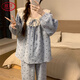 浪莎（LangSha）睡衣女春夏秋季韓版甜美蝴蝶系蕾絲邊娃娃領(lǐng)家居服長(cháng)袖套裝可外穿 蕾絲邊藍色簡(jiǎn)約睡衣 【兩件套】 M 建議【80-100斤】