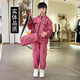 兜兜王國女童連帽外套工裝褲套裝春秋新款兒童洋氣女孩時(shí)髦兩件套運動(dòng)童裝 玫紅色 160