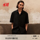 H&M男裝古巴領(lǐng)襯衫2025年夏季新款通勤標(biāo)準(zhǔn)版型紋理感襯衣1292498 黑色 L 175/108