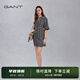 GANT/甘特2024年新款女士中長款裙子休閑寬松字母印花五分袖連衣裙 433夜藍(lán)色 L (38)