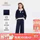 英氏（YEEHOO）女童套裝兒童衣服春秋新款長袖衛(wèi)衣褲子休閑學院風中大童裝兩件套 云朵華夫-深藍【棉彈·兩件套】 160