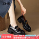 ZHR樂福鞋女真牛皮百搭增高單鞋女厚底通勤舒適女鞋 AY116 黑色 37 