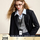 三彩2025秋季新款休閑西裝外套雙排扣簡約正肩小西服寬松氣質(zhì)M 藏青色 L
