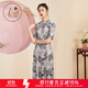 花木深【吳謹言同款】旗袍改良版連衣裙女刺繡高腰裙真絲裙子禮服 淺灰色 M