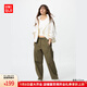 優(yōu)衣庫女裝休閑廓形長(zhǎng)褲/系腰帶彎刀鐮刀褲子481028 480010/57深橄欖色 M /160/66A