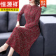 恒源祥2024春秋新款碎花連衣裙長(cháng)袖女高貴氣質(zhì)秋冬長(cháng)裙子 紅色 2XL 【建議125--135斤】