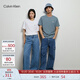 Calvin Klein Jeans夏季男女情侶中性印花休閑通勤ck純棉寬松短袖T恤J325574 PN6-霧霾藍(lán) L