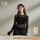 日著RIZHUO【商場(chǎng)同款】紗衣T恤衫2025秋季新款女裝修身輕薄長(zhǎng)袖 樹(shù)影黑 XL
