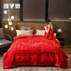 雅鹿結婚毛毯被子冬天蓋毯睡毯加厚保暖雙層拉舍爾雙人家用鋪床毯絨毯 出水芙蓉-大紅【雙層加厚】 200x230cm【重約10斤】