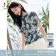 玖姿·安娜蔻優(yōu)雅蕾絲印花抽褶圓領(lǐng)收腰紗羅短袖上衣女2025夏季新款 花綠灰 XL