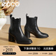 愛步（ECCO）靴子女 百搭圓頭高跟切爾西女靴牛皮靴 雕塑222683 黑色22268301001 37