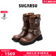 SugarSu七夕贈禮白鹿趙今麥同款|酥履秋冬牛皮美拉德時(shí)裝高跟騎士短靴女 棕色 37